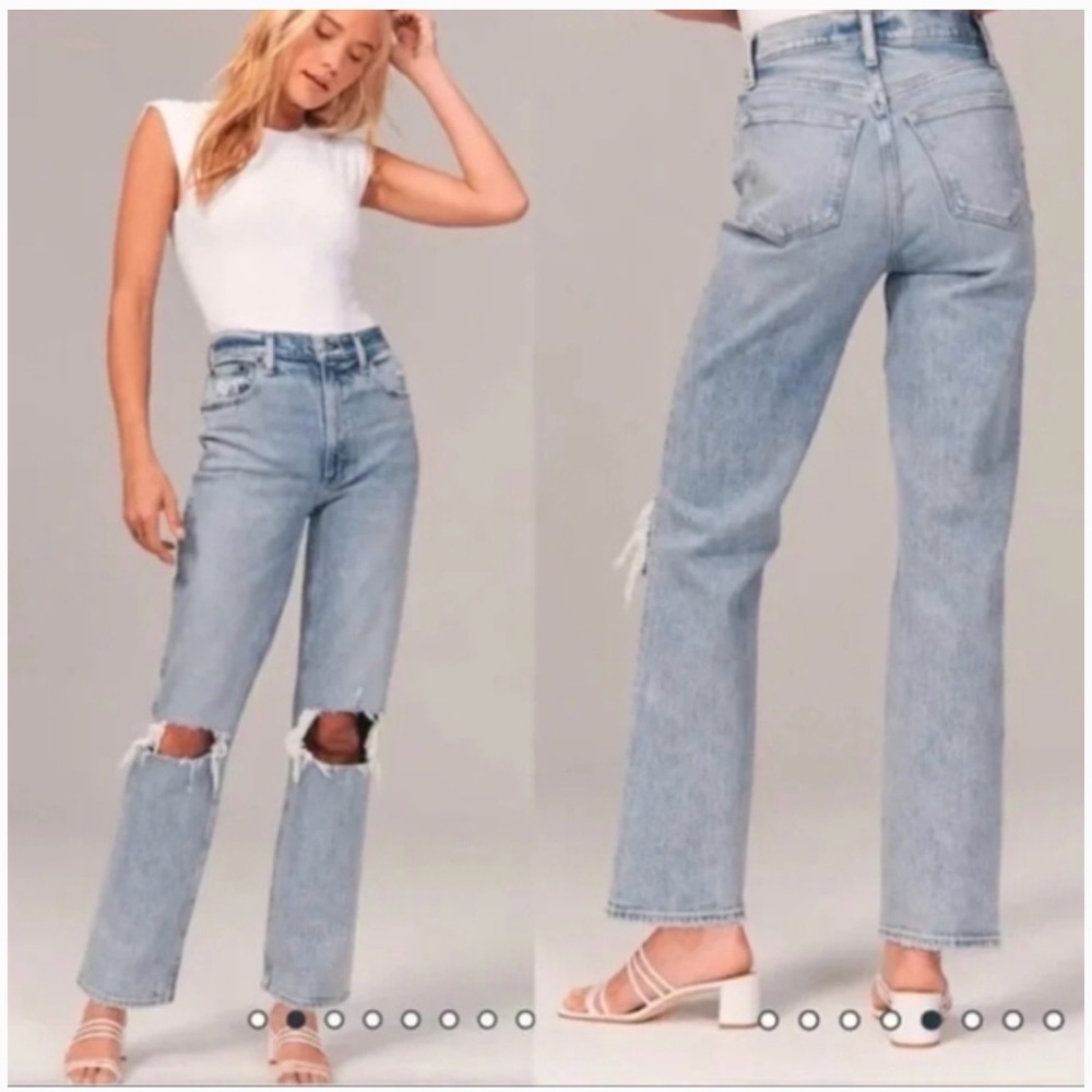 Abercrombie & Fitch Light Blue Ultra High Rise 90s Straight Distressed Jean